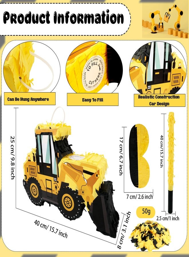 Drayear Construction Dump Truck Pinata with Pinata Bat Blindfold Confetti Construction Tractor Excavator Pinatas for Kids Birthday Construction Themed Party - Image 2